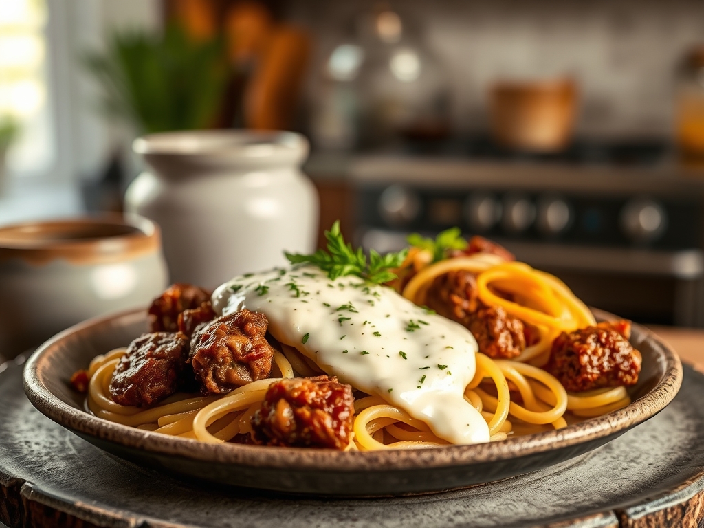 Freshly prepared alfredo and ground beef recipes