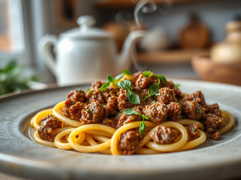 Freshly prepared ground beef recipes with pasta