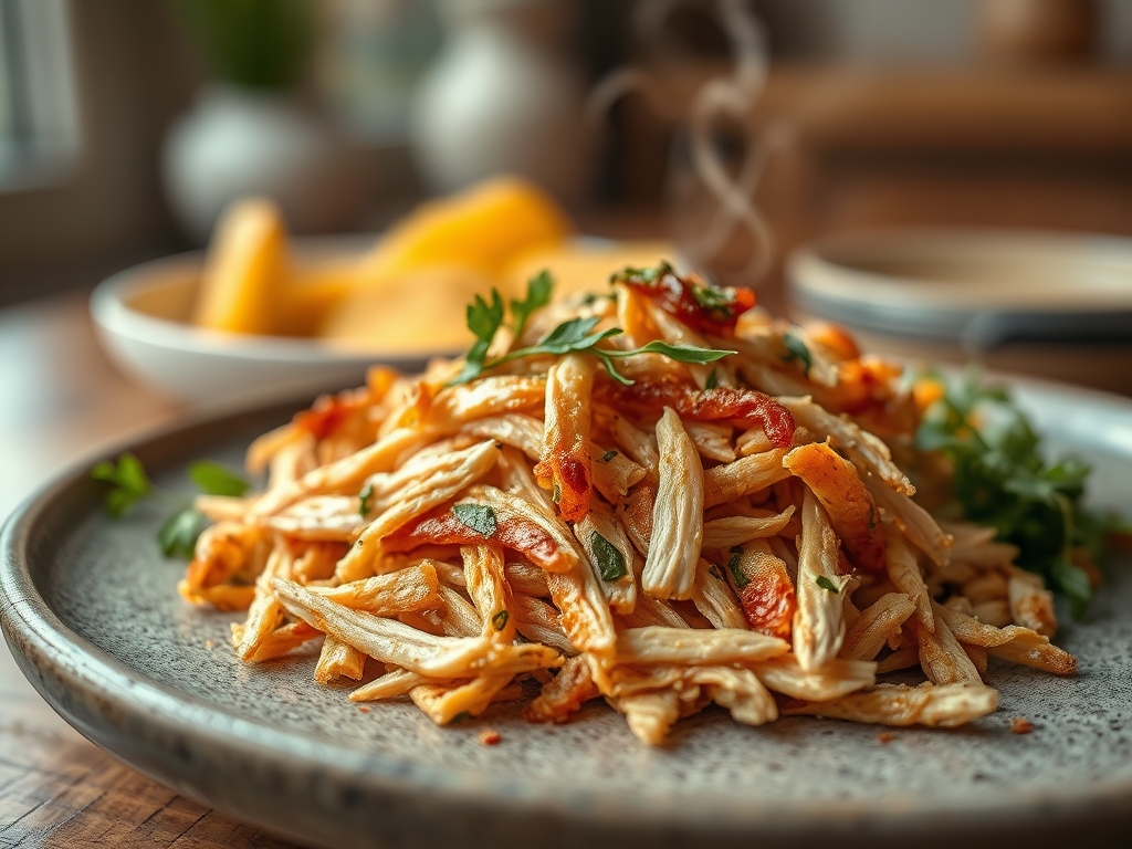 Freshly prepared shredded chicken recipes dinner
