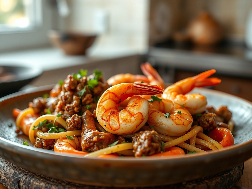 Freshly prepared shrimp and ground beef recipes